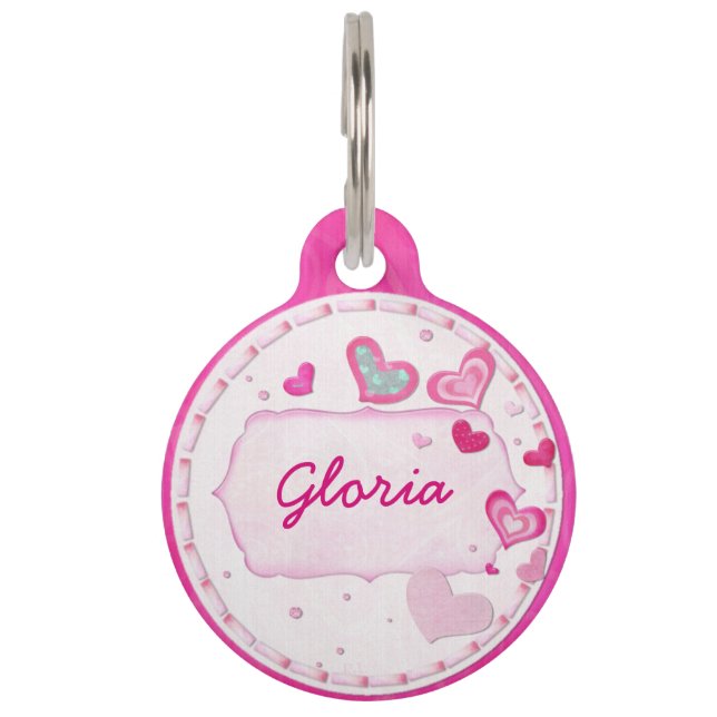 Pink Hearts Jewele PERSONALISIERTE KONTAKT Tiermarke (Vorderseite)