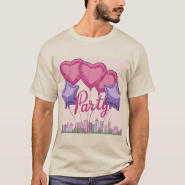 Pink Hearts Lavender Stars Balloons Party T - Shir T-Shirt