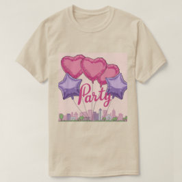 Pink Hearts Lavender Stars Balloons Party T - Shir T-Shirt