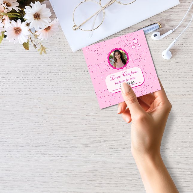 Pink Hearts Liebe Coupons mit Foto Valentine Mitteilungskarte (Von Creator hochgeladen)