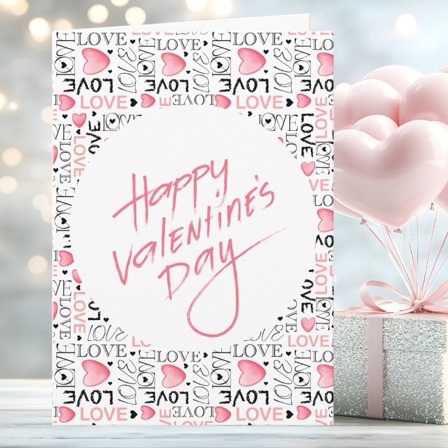 Pink Hearts Love Typography Happy Valentine's Day Karte (Von Creator hochgeladen)