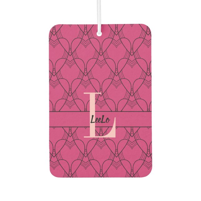 Pink Hearts Muster Monogram und Name Custom Autolufterfrischer (Vorderseite)