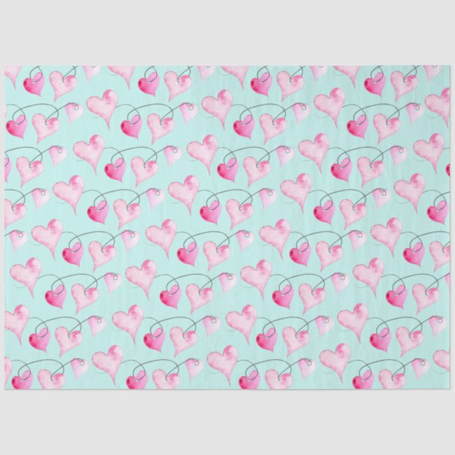 Pink Hearts Muster Wasserfarbe Seidenpapier (Vorderseite)