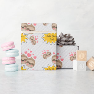 Pink Hearts Niedlich Sloth Pattern Baby Dusche Par Geschenkpapier