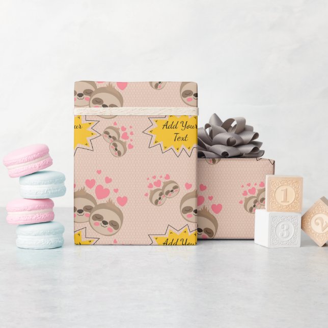 Pink Hearts Niedlich Sloth Pattern Baby Dusche Par Geschenkpapier (Babyparty)