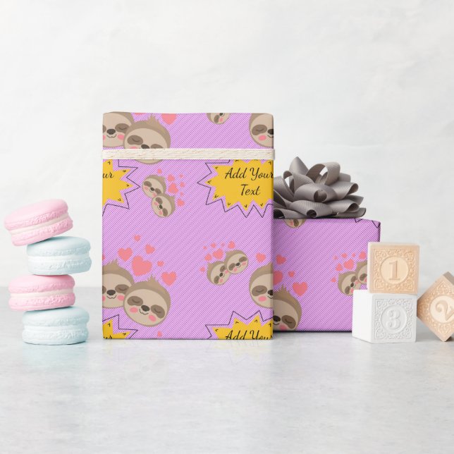 Pink Hearts Niedlich Sloth Pattern Baby Dusche Par Geschenkpapier (Babyparty)