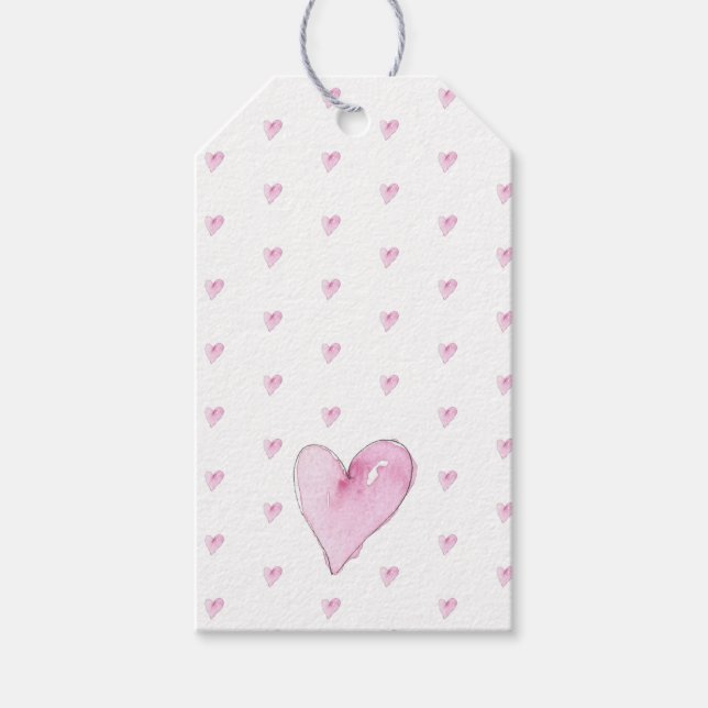 Pink Hearts Pattern Artisan Wasserfarben Sweet Lie Geschenkanhänger (Vorderseite)