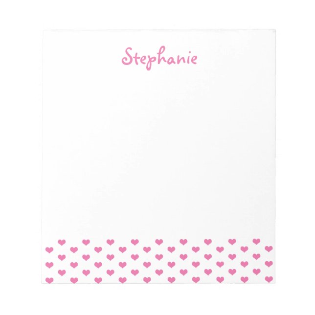 Pink Hearts Pattern auf Weiße Mädchenbezeichnung Notizblock (Vorderseite)