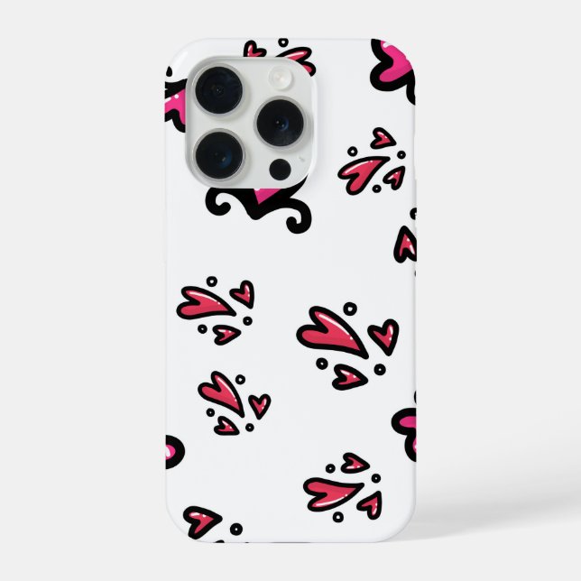 Pink Hearts Pattern – Cute Doodle Design iPhone 15 Pro Hülle (Rückseite)