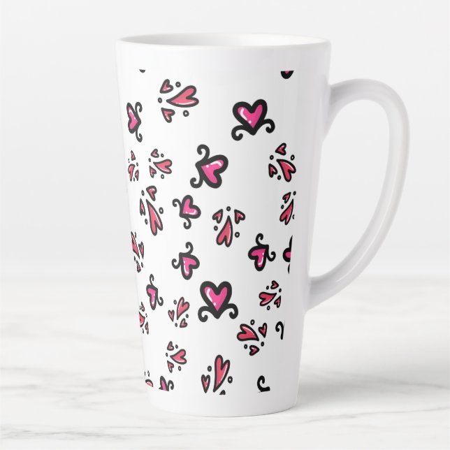 Pink Hearts Pattern – Cute Doodle Design Milchtasse (Rechts)