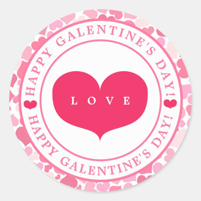 Pink Hearts Pattern - Happy Galentine's Day Runder Aufkleber (Vorderseite)