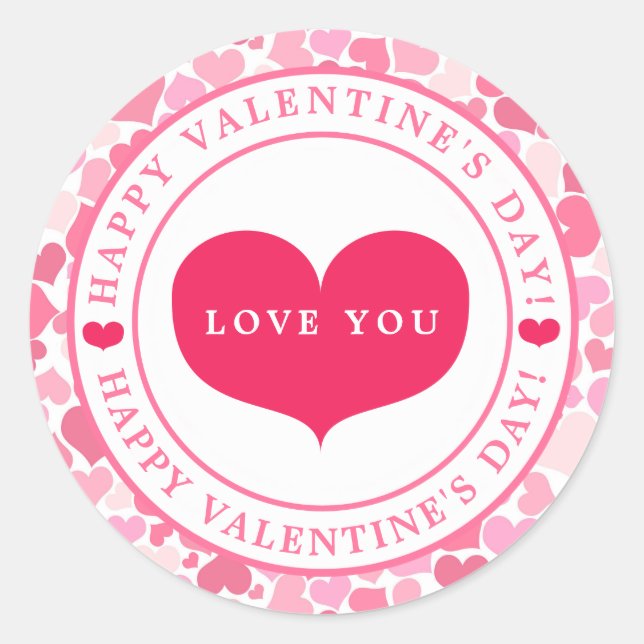Pink Hearts Pattern - Happy Valentine's Day Runder Aufkleber (Vorderseite)