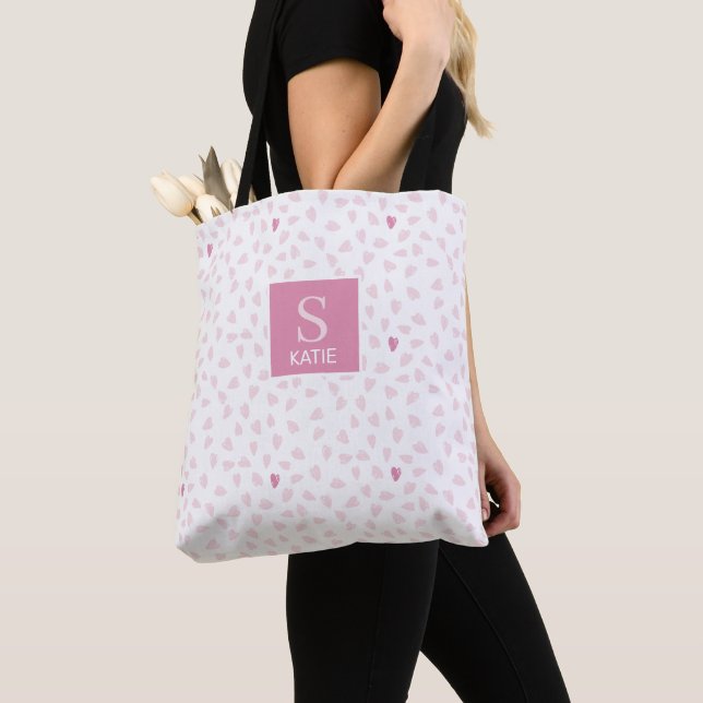 Pink Hearts Pattern Monogram Tasche (Von Nahem)