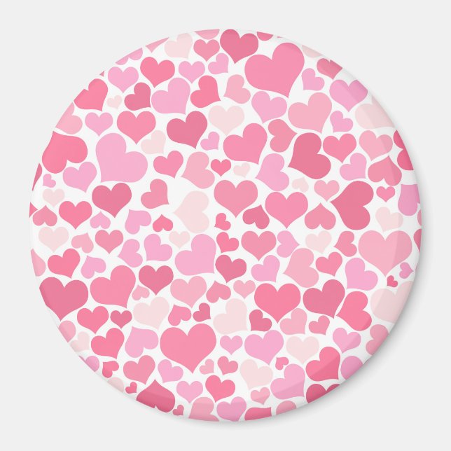Pink Hearts Pattern - Niedlicher, romantischer Mag Magnet (Vorne)