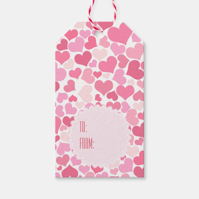 Pink Hearts Pattern - Personalisierte Geschenktast Geschenkanhänger (Vorderseite)
