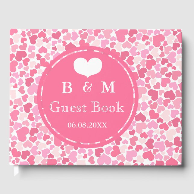 Pink Hearts Pattern Personalisierte Hochzeitsbuch Gästebuch (Vorderseite)