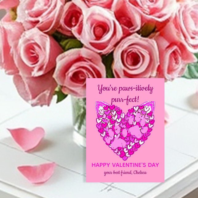 Pink Hearts Paws Cat/Hund Tierliebhaber Valentine Postkarte (Von Creator hochgeladen)