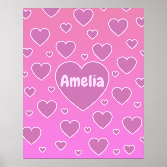 Pink Hearts Preppy Ästhetisches Poster (Vorne)