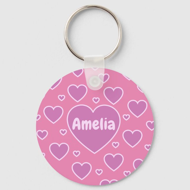 Pink Hearts Preppy Key Ring Schlüsselanhänger (Vorderseite)