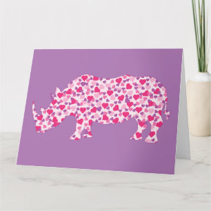 Pink Hearts Rhinoceros Dankeskarte