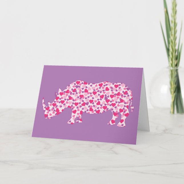 Pink Hearts Rhinoceros Karte (Vorderseite)