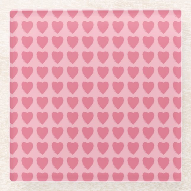 Pink Hearts Seamless Pattern Glasuntersetzer (Vorderseite)