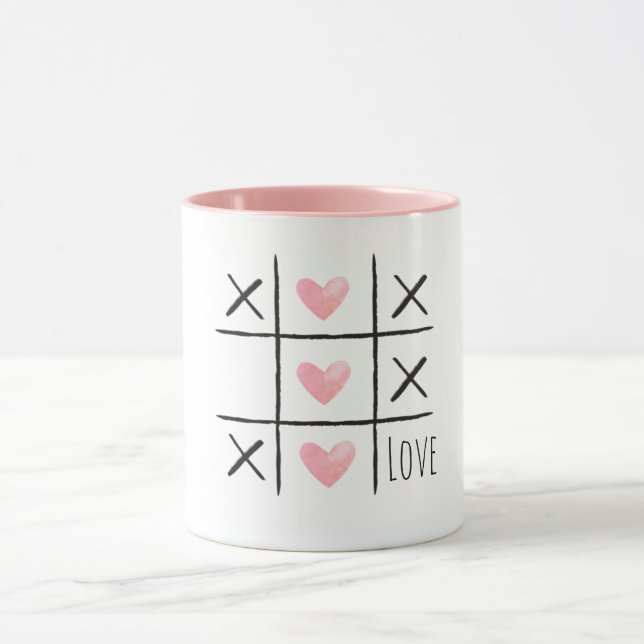 Pink Hearts Tic Tac Toe Love Tasse (Zentrum)