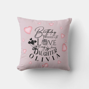 Pink Hearts Tochter Geburtstag Text Design Kissen