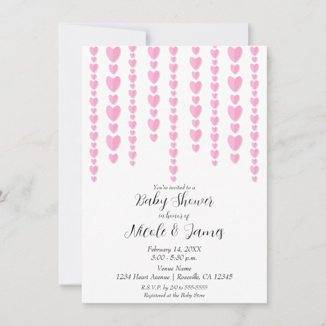 Pink Hearts Valentine Couple's Baby Dusche Einladung (Vorderseite)