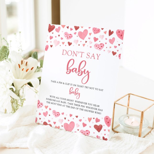 Pink Hearts Valentine Say Baby Shower nicht Sockelschild (Von Creator hochgeladen)