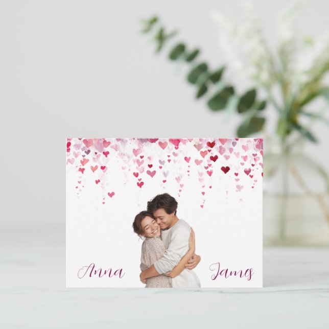 Pink Hearts Valentine's Day Card Custom Photo Postkarte (Stehend Vorderseite)