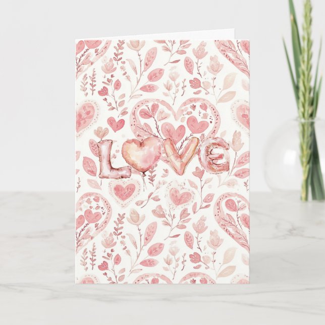 Pink Hearts Valentine's Day Love   Karte (Vorderseite)
