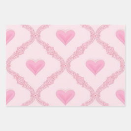 Pink Hearts Wrapping Paper Geschenkpapier Set