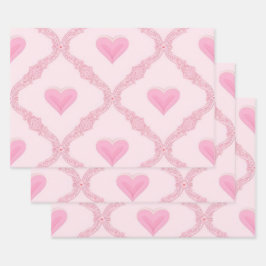 Pink Hearts Wrapping Paper Geschenkpapier Set