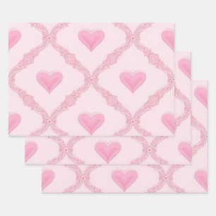Pink Hearts Wrapping Paper Geschenkpapier Set