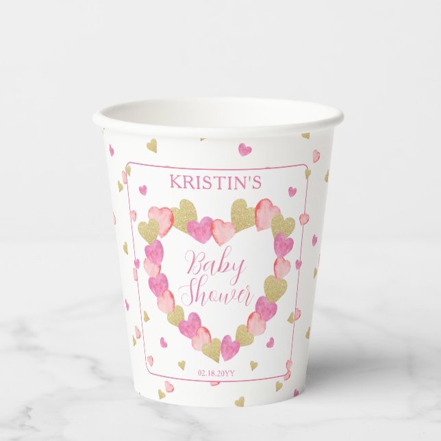 Pink Hearts Wreath eine kleine Sweetheart Baby Dus Pappbecher (Vorderseite)