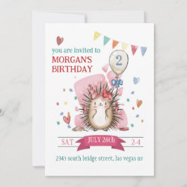 Pink Hedgehog Children's Birthday Invitation Einladung