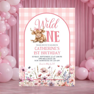 Pink Heifer Bull First Birthday Invitation Einladung