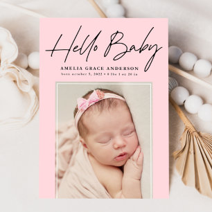 Pink Hello Baby 2 Photo Birth Ankündigung