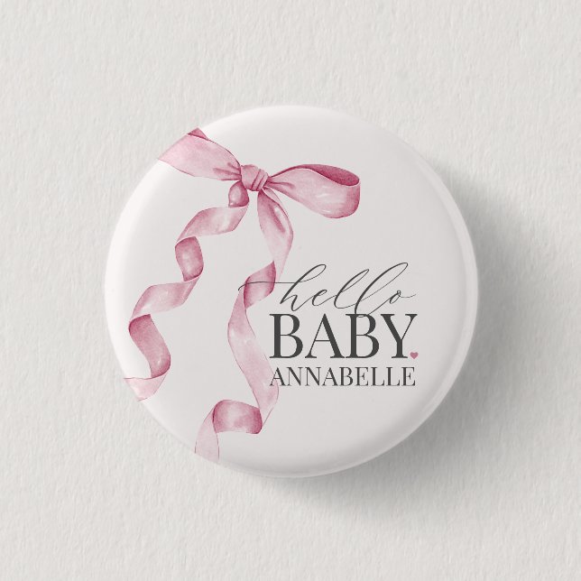 Pink Hello Baby Bow Girl Baby Shower Favoriten Button (Vorderseite)