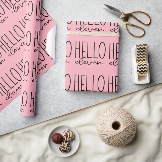 Pink Hello Eleven Wrapping Paper Geschenkpapier (Kunsthandwerk)
