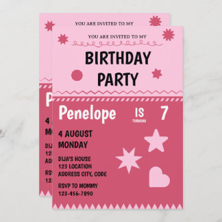 Pink Hello Kitty Invitation de fête d'anniversaire