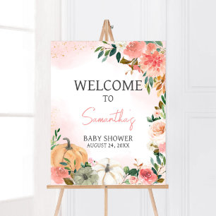 Pink Herbst Floral Pumpkin Willkommen Poster