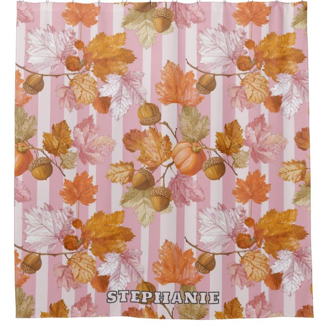 Pink Herbstleaves and Acorns Pattern - Fall Duschvorhang (Vorderseite)