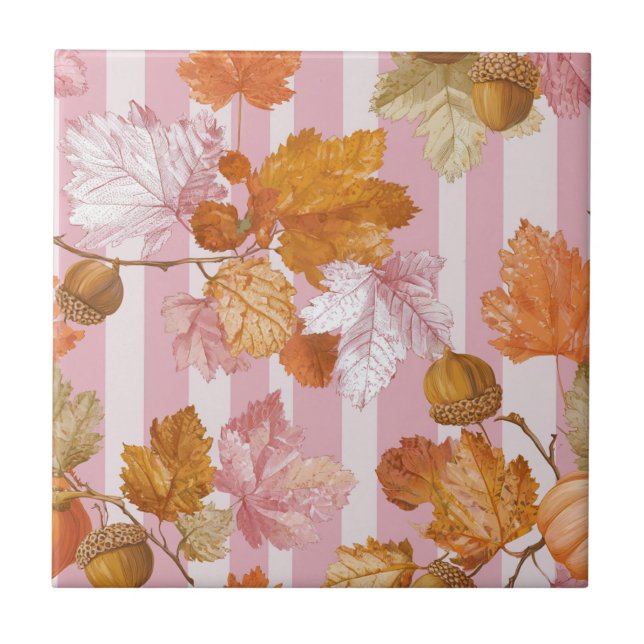 Pink Herbstleaves and Acorns Pattern - Fall Fliese (Vorderseite)