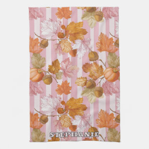 Pink Herbstleaves and Acorns Pattern - Fall Geschirrtuch