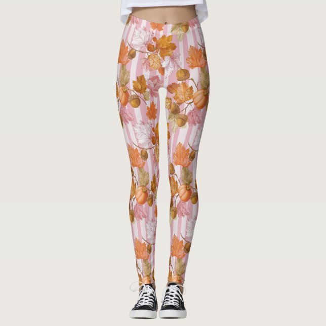 Pink Herbstleaves and Acorns Pattern - Fall Leggings (Vorderseite)