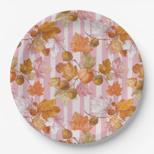 Pink Herbstleaves and Acorns Pattern - Fall Pappteller