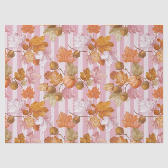 Pink Herbstleaves and Acorns Pattern - Fall Seidenpapier (Vorderseite)