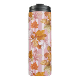 Pink Herbstleaves and Acorns Pattern - Fall Thermosbecher